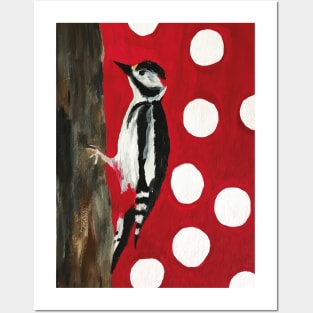 Woodpecker Red with White Dots Painting Posters and Art